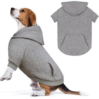 Imagem de Suéteres para cães, moletom com capuz para cães, aconchegante com capuz e bolso, orifício para trela, suéter de roupas para animais de estimação para cães pequenos, médios e grandes, cinza e 2GG