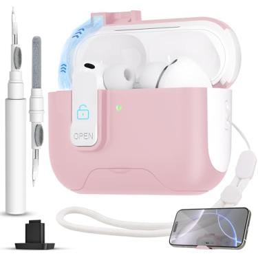 Imagem de Meiyasy Capa para AirPods Pro 3 (2025) com clipe de bloqueio seguro, capa rígida protetora contra queda total pop-up automático para Apple AirPod Pro 3ª geração com cordão e kit de limpeza (Rosa-B)