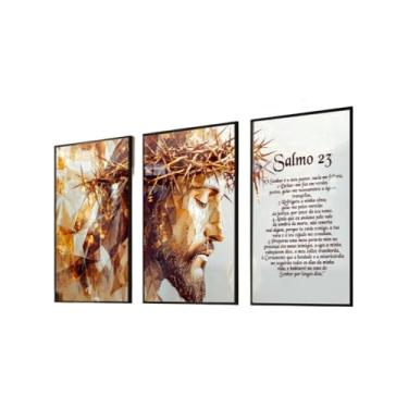 Imagem de Quadro Jesus Cristo Abstrato Vitral Dourado Salmos 23 Prosperidade para Sala Quarto Hall de Entrada(20X30)