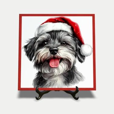 Imagem de Quadro azulejo 15x15cm Natal cachorro gorro natalino 25EI