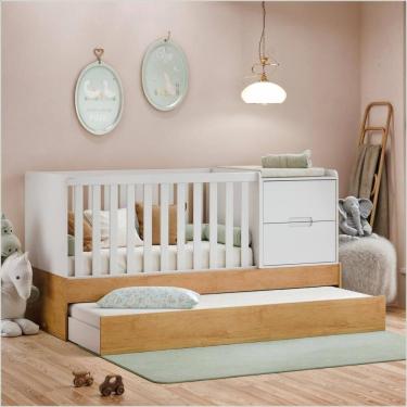 Imagem de Berço Laqueado 100% MDF Formare C/ Gavetas e Nicho Branco Soft Freijó 61509 Matic Moveis