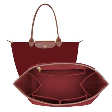 Imagem de DOIAPUOS Bolsa organizadora de feltro para bolsa Longchamp Le Pliage M, bolsa de mão com borda de couro, inserção organizadora Longchamp (vermelho uva, médio)