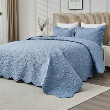 Imagem de Kingnex Colchas King extragrandes 128 x 120 Colcha extra larga para cama alta, leve, 3 peças, conjunto de fronhas acolchoadas, jeans desbotado
