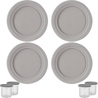 Imagem de 4 peças de tampas para copos de sorvete, recipiente redondo de silicone de 11,5 cm de diâmetro, acessórios para tampa de armazenamento de alimentos, peça de substituição para máquina de sorvete Ninja