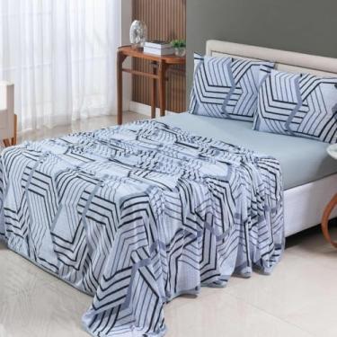 Imagem de Jogo de Cama 4 Peças 100% Algodão Lençol com Elástico e Lençol de Cima + Fronhas com Zíper – Anti Pilling – Acabamento em Viés - Solteiro, Casal, Queen e King. (Cinza, Queen)