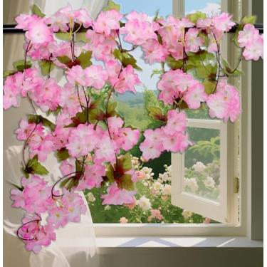 Imagem de 230 cm de flor de cerejeira artificial, videiras, guirlanda de flor de cerejeira, flores de seda, trepadeiras, guirlanda de flores falsas, ao ar livre, para casa, casamento, jardim, festa, arco
