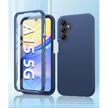 Imagem de Capa para Samsung Galaxy A15 5G: Capa protetora de silicone à prova de choque com protetor de tela integrado - Capa de proteção de TPU TPU resistente e robusta de camada dupla fina, azul