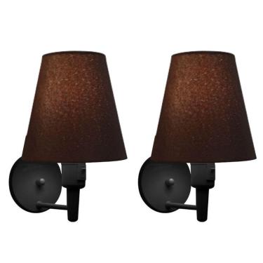 Imagem de Kit-2 Arandela Cone Md-2013 Preto C- Inter Liga E Desl Cúpula Em Tecido Café - Bivolt