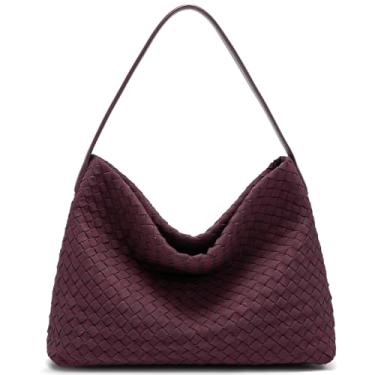 Imagem de Sacolas de tecido Bolsa de camurça para mulheres: Bolsa de ombro de couro vegano - Bolsa elegante para o trabalho - Bolsa Hobo diária, Grande 05 vinho tinto, Large