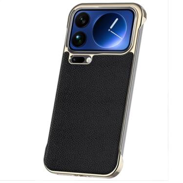 Imagem de HAOMRIYL Capa de couro para Xiaomi 17 Pro Max/17 Pro/17, capa galvanizada sem moldura, couro bovino, fina, luxuosa, proteção à prova de choque, preta, 17 Pro Max