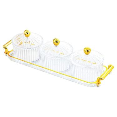 Imagem de Ioensy Bandeja para servir lanches de frutas secas, doces, nozes, prato com tampa, prato para lanches, bandeja dividida, pote de armazenamento de cozinha, 3 Grades