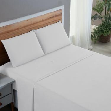 Imagem de Jogo de Cama Queen Size 200 Fios 100% Algodão 04 Peças Cama Box 30cm Altura Tecido Macio Qualidade (BRANCO)