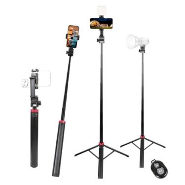 Imagem de Tripé expansível de 205,7 cm para selfie com suporte de telefone, suporte de luz ajustável portátil com parafuso de 1/10.2 cm, tripé para smartphone para gravação de vídeo
