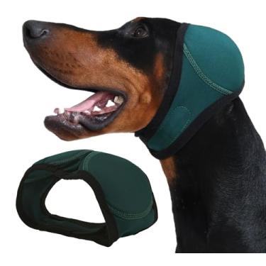 Imagem de Harbyel Protetores de orelha de cachorro e touca de natação e faixa de orelha sem agitação para banho, hematoma, secagem e alívio da ansiedade de ruído - Proteção elástica à prova d'água com capuz