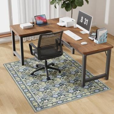 Imagem de Tapete floral vintage para cadeira de mesa de 127 x 152 cm, tapete resistente para cadeira de rodinhas, tapetes laváveis à máquina para cadeiras de computador, protetores de piso para cadeiras de