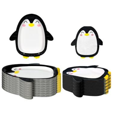 Imagem de Conjunto de 50 peças de utensílios de mesa para festa de aniversário de pinguim, 25 pratos de papel, 25 guardanapos, pinguim, artigos de festa de aniversário, decorações de jantar com tema de inverno