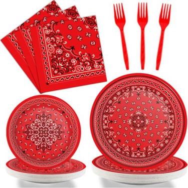 Imagem de Conjunto de talheres de festa Wiooffen 96 unidades Red Bandana Western