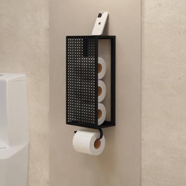 Imagem de Porta Papel Higiênico Suporte Papel Banheiro Parede Suspenso Estilo Industrial, Utibom® (Preto)