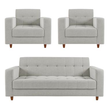 Imagem de Sofá 2 Lugares E 2 Poltronas Pé Madeira Castanho Arezo Linho D01 - D'rossi A05 Cinza
