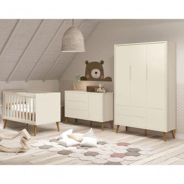 Imagem de Jogo De Quarto Para Bebê Completo 3 Portas Théo New Areia Fosco Com Madeira - Moveisaqui