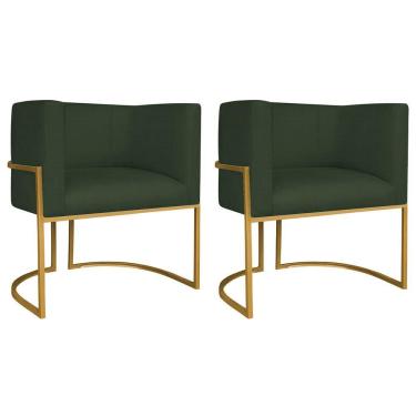 Imagem de Kit 02 Poltronas Decorativas Luna Base De Ferro Dourado Linho Verde