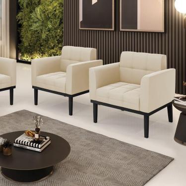 Imagem de Kit 2 Poltronas Decorativas Pés Fixo Em Madeira Preto Suede Bege