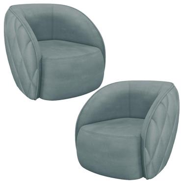 Imagem de Kit 02 Poltronas Decorativa Para Sala Living Olimpo M03 Veludo Azul Claro - Lyam Decor