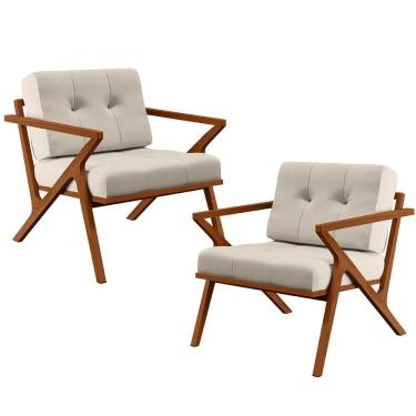 Imagem de Kit 02 Poltronas Com Cintas De Corano Laís B04 Linho Cru