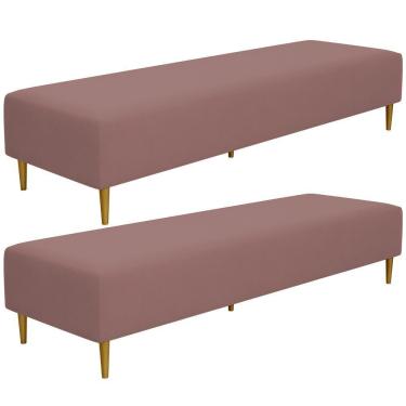 Imagem de Kit 02 Puffs Decorativo Sala De Estar Bali W01 Pés Palito 170x60cm Suede Rosê - Lyam Decor