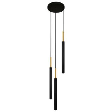 Imagem de Luminária De Teto Pendente Tubo Triplo Cozinha Preto Dourado - Singlel