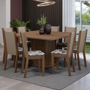 Imagem de Conjunto Sala De Jantar Mesa Tampo De Madeira 8 Cadeiras Rustic/crema/hibiscos Marisa Madesa Rustic/crema/hibiscos