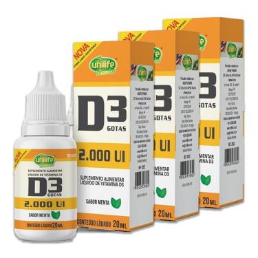Imagem de Kit 3 Vitamina D3 2.000 Ui Unilife Menta 20Ml