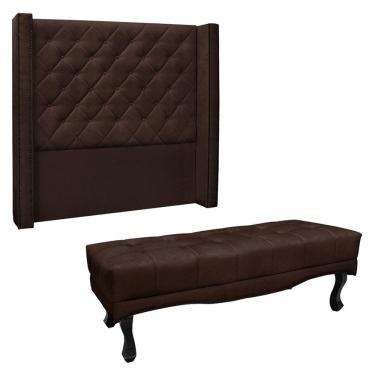 Imagem de Kit Cabeceira E Calçadeira Recamier Casal 1,40M Marrom Café