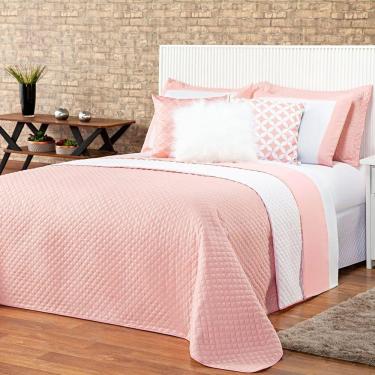 Imagem de Kit Cobre Leito Miami Salmão/branco Dupla Face Casal Padrão 06 Peças