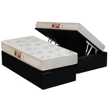 Imagem de Cama Box Baú Solteiro: Colchão Espuma D33 Castor Sleep Max Relax + Base Crc Suede Black(88x188)