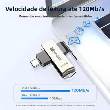 Imagem de Pen Drive KODAK USB3.2 Tipo C De Alta Velocidade Com Capacidade De 256