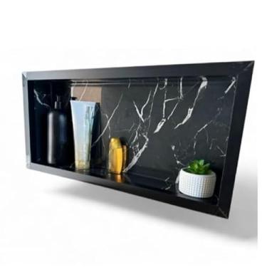 Imagem de NICHO DE PORCELANATO PARA BANHEIRO 60X30 CM DE EMBUTIR NA PAREDE PORTA SHAMPOO(PRETO)