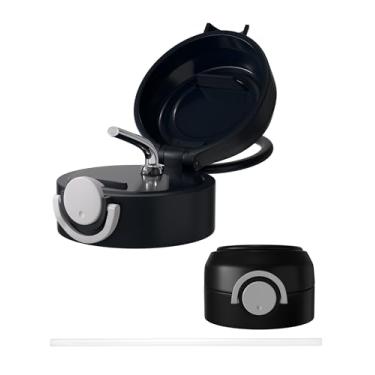 Imagem de ZREGGUR 1 peça de tampa de substituição de 340 g com canudo para copo infantil, tampas de canudo à prova de vazamento e derramamento para marca, sem BPA, (preto)