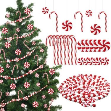 Imagem de WILLBOND 49 peças de enfeite de bengalas de doces de Natal, presente de 2 metros, guirlanda de doces de madeira, enfeite para pendurar com fio de cristal, guirlanda de contas vermelhas e brancas para
