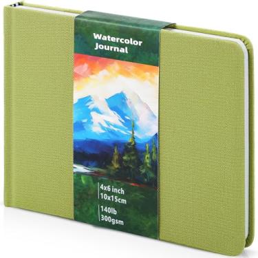 Imagem de Dispowreath Caderno quadrado aquarela caderno de esboços aquarela prensado a frio 63,5 kg 300gsm papel de algodão 48 páginas diários bloco de papel (verde, 15 x 10 cm)