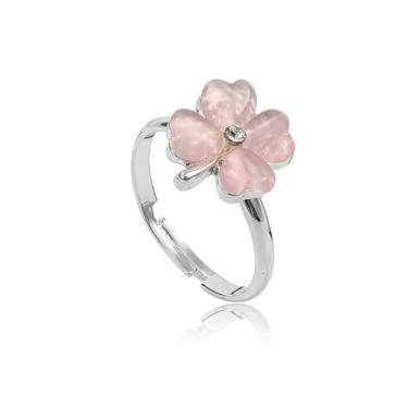 Imagem de OIDIMS Anel de trevo de quatro folhas para mulheres, delicado olho de gato, anéis ajustáveis, flores de boa sorte, aliança aberta de casamento, declaração de compromisso, dia de São Patrício, trevo da