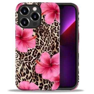 Imagem de Capa para iPhone 13 Pro Max Estética Padrão Bonito Fino À Prova de Choque Proteção de Corpo Inteiro para Meninas Mulheres, P Hibisco Leopardo Estampa Cheetah