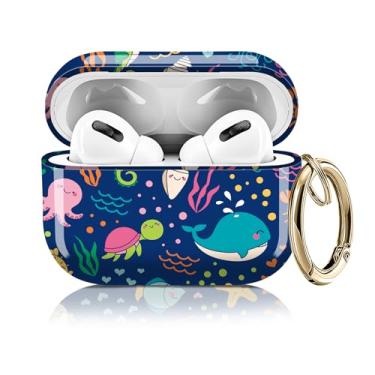 Imagem de Capa compatível com AirPod Pro 2ª/1ª geração 2023/2022/2019, capas fofas com chaveiro dourado para Air Pod Pro 2 e 1, para homens, mulheres e meninas (tartaruga de tubarão baleia fofa)