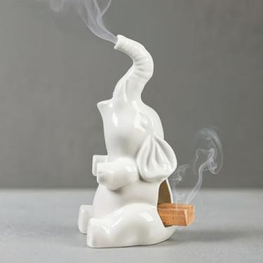 Imagem de Potiera Porta-incenso pequeno e fofo para elefante, palo santo de cerâmica artesanal e queimador de incenso cone para meditação, decoração de casa, presente de elefante de dia das mães para mulheres