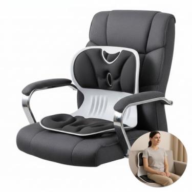 Imagem de Assento Ergonômico para Cadeira com Apoio Lombar e Alívio de Dor no Cóccix, Almofada Ortopédica para Postura Correta, Espuma de Alta Densidade, Uso em Escritório, Casa ou Carro (Preto)