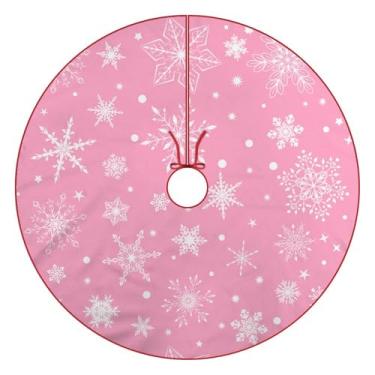 Imagem de Huryilo Saia de árvore de floco de neve rosa para árvore de Natal de inverno, decorações de floco de neve de Natal 76 cm x 76 cm