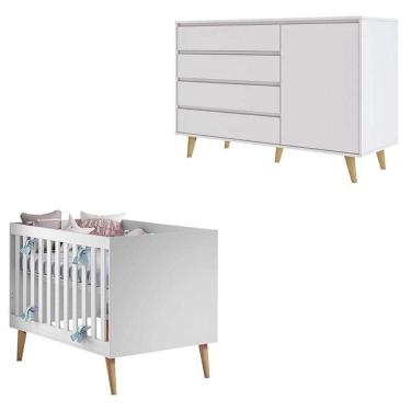 Imagem de Berço Americano Ludmila E Cômoda Gran Lorena Branco Acetinado Bétula – Carolina Baby