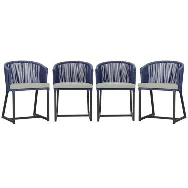 Imagem de 4 Cadeiras De Jantar Noronha Preta Corda Náutica E3 Trama Azul