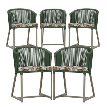 Imagem de 5 Cadeiras De Jantar Noronha Fendi Corda Náutica E6 Trama Verde