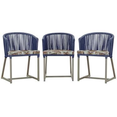 Imagem de 3 Cadeiras De Jantar Noronha Fendi Corda Náutica E6 Trama Azul